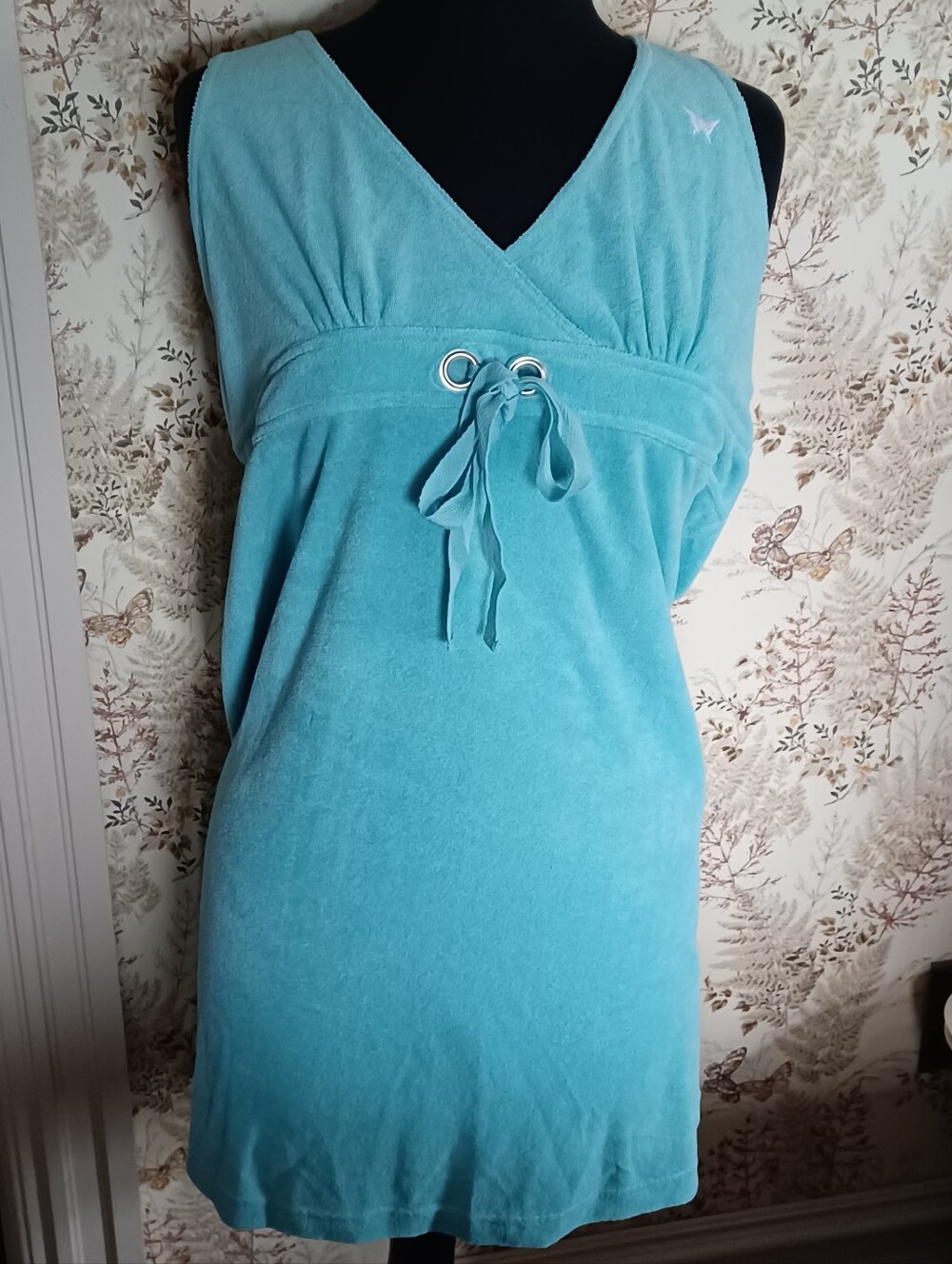 Sun Beam Sleeveless Swim Cover Up Terry Halter Dress Teal Blue NEW NWT